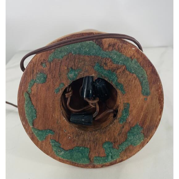 Mid-Century Wooden Patchwork Lamp with Red Switch Button - Picture 5 of 9